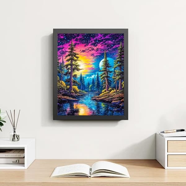 Bomclap Moon Maisema Timanttimaalaus - 5D Full Drill pyöreä DIY-timanttitaide ystäville, seinäkoriste 30x40 cm