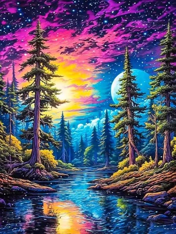 Bomclap Moon Maisema Timanttimaalaus - 5D Full Drill pyöreä DIY-timanttitaide ystäville, seinäkoriste 30x40 cm