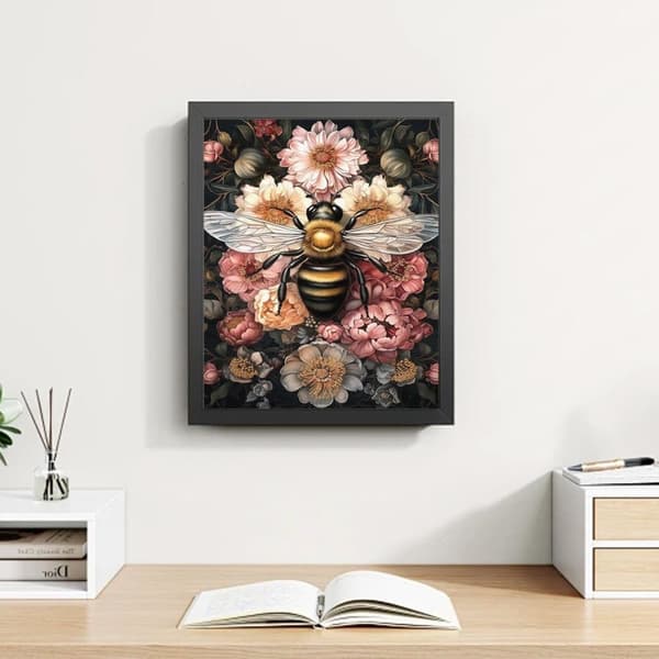 Bomclap Mehiläiset ja kukat Timanttitaide - 5D täysi pora pyöreä DIY-timanttimaalaus, lahja kodinsisustus 30x40 cm