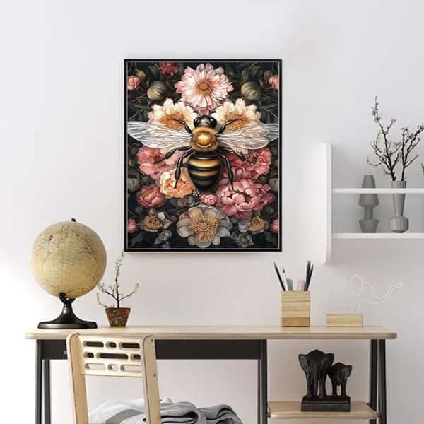 Bomclap Mehiläiset ja kukat Timanttitaide - 5D täysi pora pyöreä DIY-timanttimaalaus, lahja kodinsisustus 30x40 cm