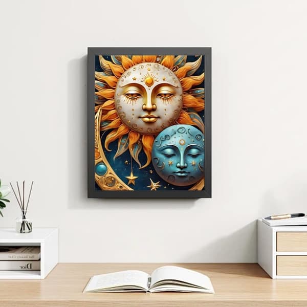 Bomclap Sun and Moon DIY -timanttimaalaus - 5D Full Drill pyöreä timanttitaide aloittelija, yksinkertainen seinäkoriste 30x40 cm