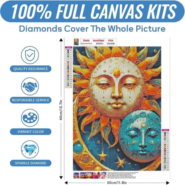 Bomclap Sun and Moon DIY -timanttimaalaus - 5D Full Drill pyöreä timanttitaide aloittelija, yksinkertainen seinäkoriste 30x40 cm
