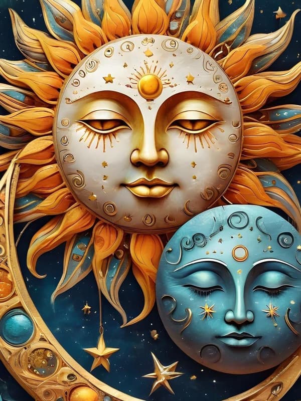 Bomclap Sun and Moon DIY -timanttimaalaus - 5D Full Drill pyöreä timanttitaide aloittelija, yksinkertainen seinäkoriste 30x40 cm