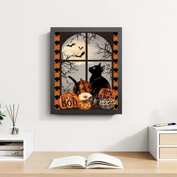 Bomclap Halloween Kat & Flagermus Diamantmaleri - 5D Fuld Drill Græskar DIY Diamant Kunst Gave 30x40 cm