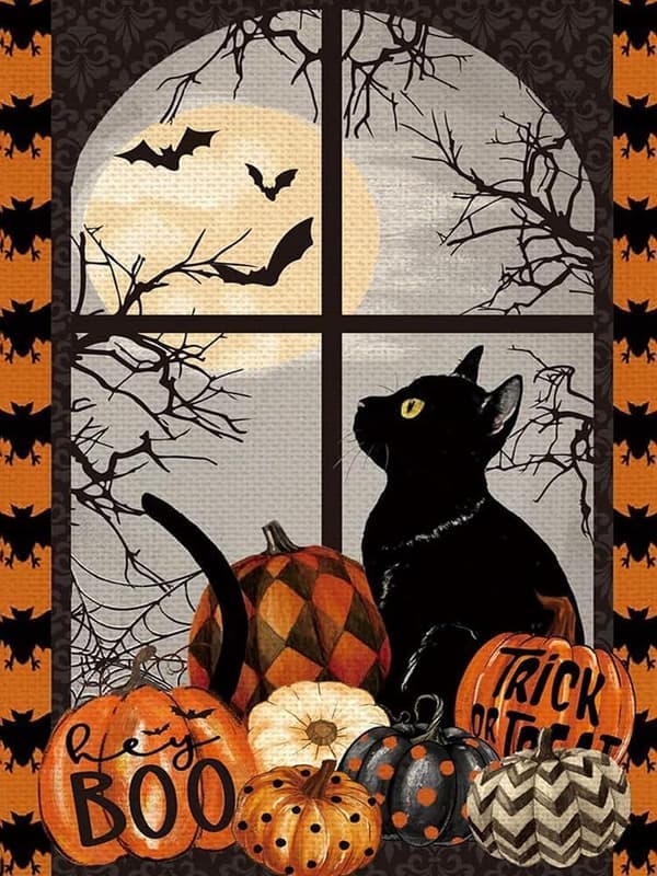 Bomclap Halloween Kat & Flagermus Diamantmaleri - 5D Fuld Drill Græskar DIY Diamant Kunst Gave 30x40 cm