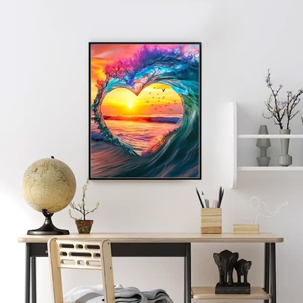 Bomclap Sea Waves Diamond Art - 5D Beach Full Drill Rund DIY Diamantmaleri Gave 30x40 cm