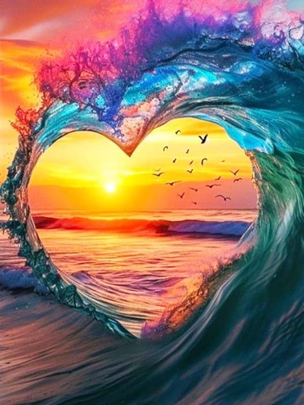 Bomclap Sea Waves Diamond Art - 5D Beach Full Drill Rund DIY Diamantmaleri Gave 30x40 cm