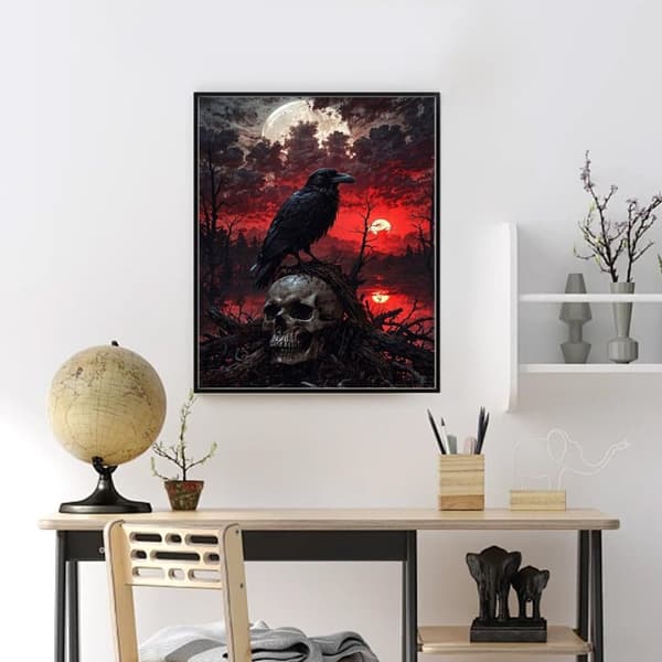Bomclap Kråka & Skalle Diamantmålning - 5D Halloween Full Drill DIY Diamantkonst Hantverk 30x40 cm