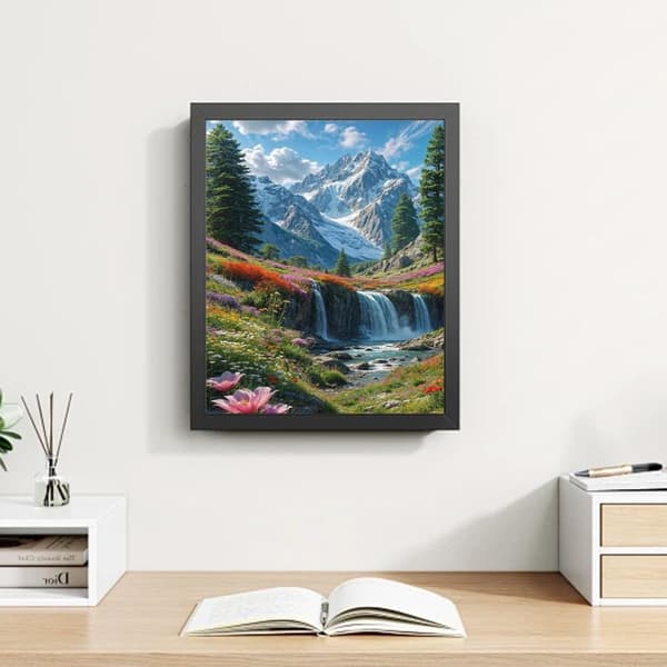 Bomclap Mountain Landscape Diamond Art - 5D täysi pora pyöreä tee-se-itse-timanttimaalaus ystäville 30x40 cm