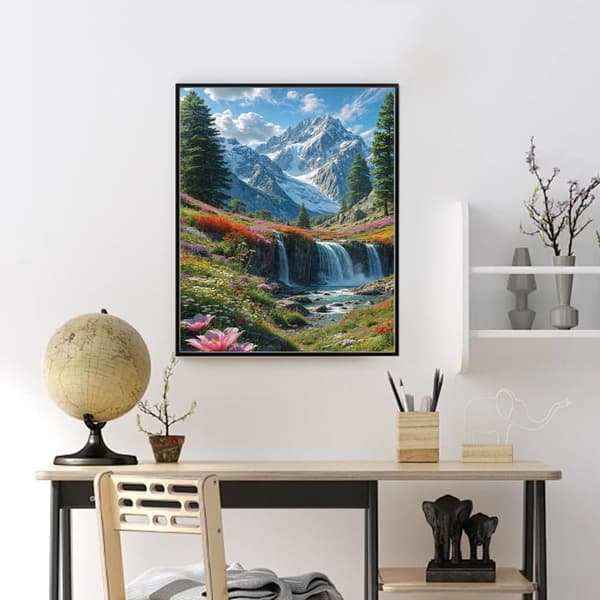 Bomclap Mountain Landscape Diamond Art - 5D täysi pora pyöreä tee-se-itse-timanttimaalaus ystäville 30x40 cm