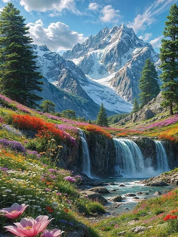Bomclap Mountain Landscape Diamond Art - 5D täysi pora pyöreä tee-se-itse-timanttimaalaus ystäville 30x40 cm