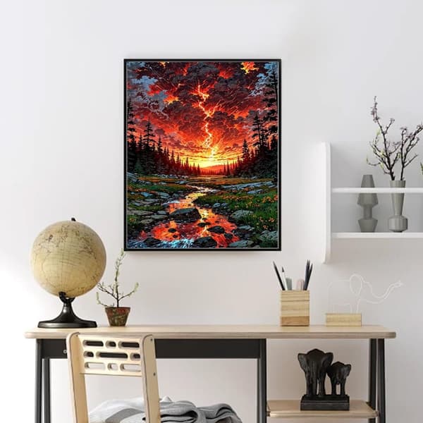 Bomclap Metsämaisema Timanttimaalaus - 5D Full Drill Pyöreä DIY Diamond Art Lahja 30x40 cm