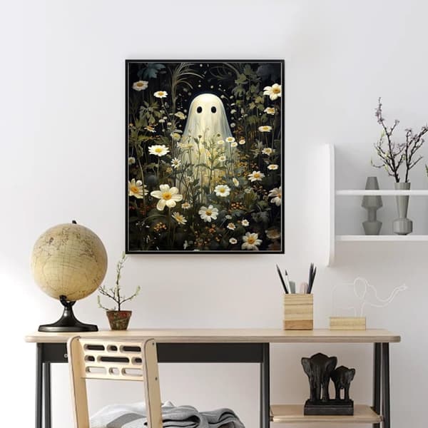 Bomclap Ghost & Flowers Diamond Art - 5D Halloween Full Drill DIY timanttimaalaus lahja 30x40 cm