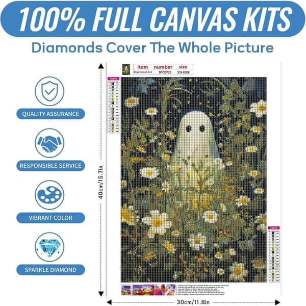 Bomclap Ghost & Flowers Diamond Art - 5D Halloween Full Drill DIY timanttimaalaus lahja 30x40 cm