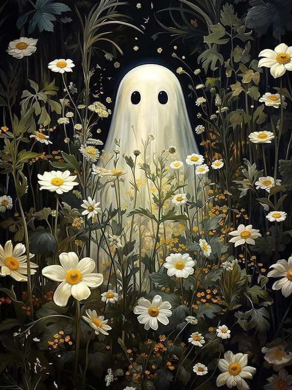 Bomclap Ghost & Flowers Diamond Art - 5D Halloween Full Drill DIY timanttimaalaus lahja 30x40 cm