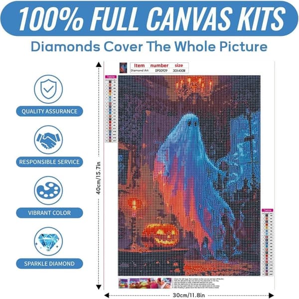 Bomclap Kurpitsa & Ghost Timanttimaalaus - 5D Halloween Full Drill DIY Timanttitaide Koristelu 30x40 cm