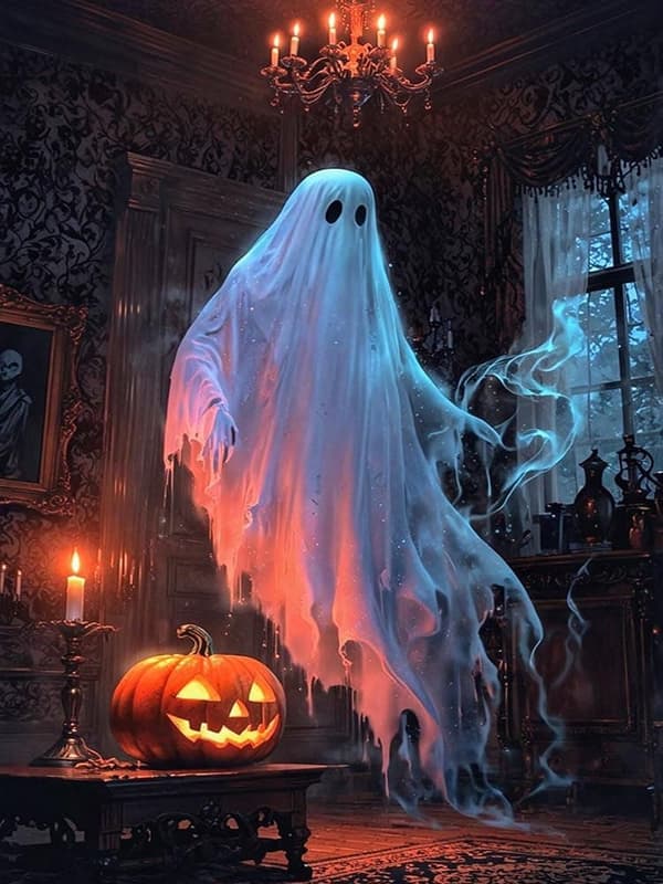Bomclap Kurpitsa & Ghost Timanttimaalaus - 5D Halloween Full Drill DIY Timanttitaide Koristelu 30x40 cm