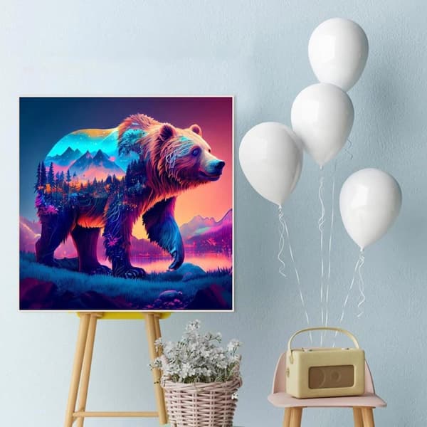Bomclap Skovbjørn Diamant Art 5D DIY Rund Fuld Boremaskine - Diamantperler & Krystaller Vægdekoration 35x35 cm