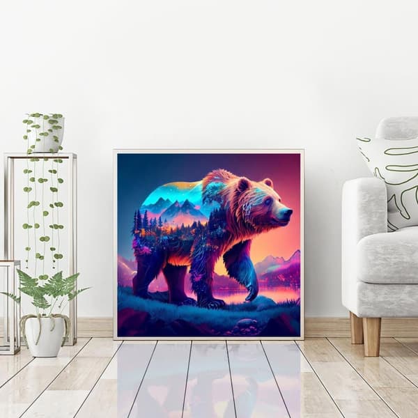 Bomclap Skovbjørn Diamant Art 5D DIY Rund Fuld Boremaskine - Diamantperler & Krystaller Vægdekoration 35x35 cm