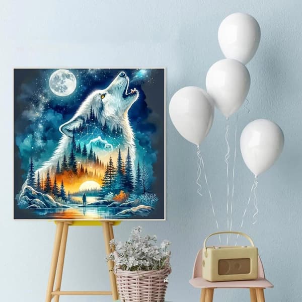 Bomclap Wolf Forest Diamond Art aikuisille aloittelijoille - 5D Full Drill DIY timanttimaalauspaperi paperi käsityö seinäkoriste 35x35 cm