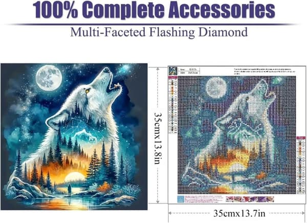 Bomclap Wolf Forest Diamond Art aikuisille aloittelijoille - 5D Full Drill DIY timanttimaalauspaperi paperi käsityö seinäkoriste 35x35 cm