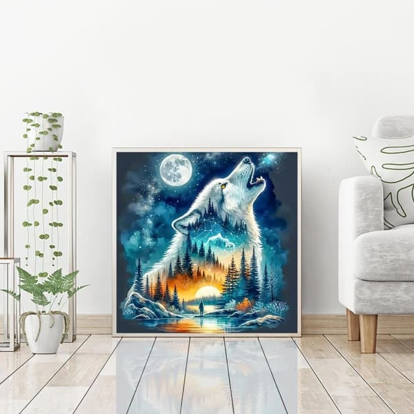 bomclap wolf forest diamant kunst for voksne begyndere - 5d fuld boremaskine DIY diamant maleri papir papir håndværk vægdekoration 35x35 cm