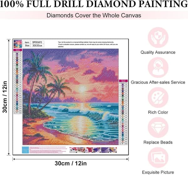 Bomclap Beach Diamantmaleri til voksne - 5D Fuld Drill DIY Diamantkunst Begynder, Krystalperler Gave 30x30 cm