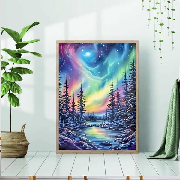 Bomclap Nordlys Landskab Diamant Kunst - 5D Fuld Drill DIY Diamantmaleri med Krystal Perler, Boligindretning 30x40 cm