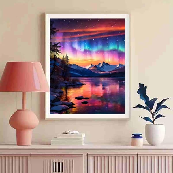 Bomclap Bergsjö Nordlys Diamantmaleri - 5D Fuld Drill DIY Diamantkunst for begyndere, Vægdekoration 30x40 cm