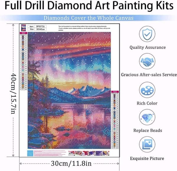Bomclap Bergsjö Nordlys Diamantmaleri - 5D Fuld Drill DIY Diamantkunst for begyndere, Vægdekoration 30x40 cm