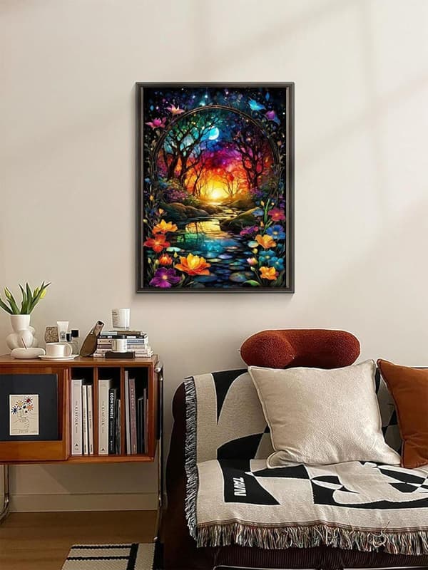 Bomclap kukka maisema timanttitaide - 5D täysi pora pyöreä tee-se-itse-timanttimaalaus paperiliitin askartelulahja 30x40 cm