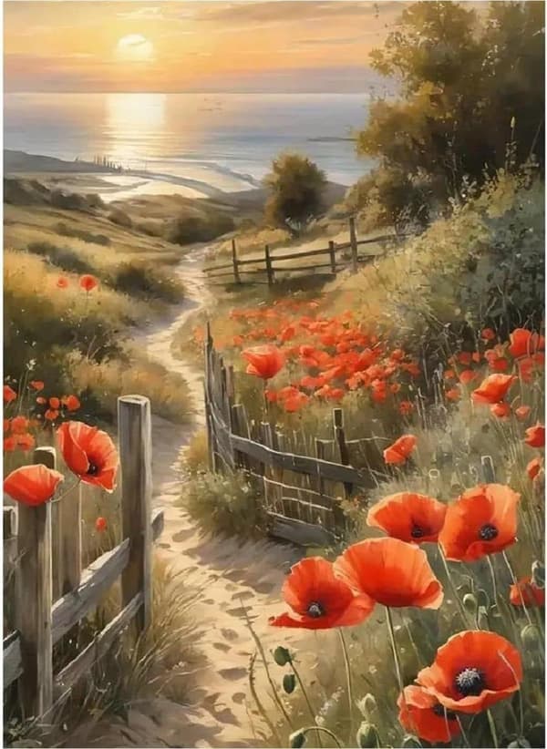 bomclap solnedgang blomster diamantmaleri - 5d fuld boremaskine DIY diamant kunst papirclips håndværk vægdekoration 30x40 cm