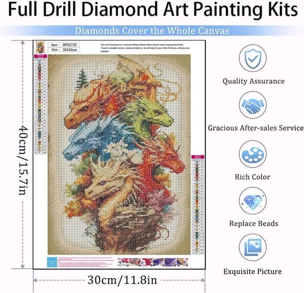 Bomclap Drake Diamantkonst för Vuxna - 5D Full Drill DIY Diamantmålning Nybörjare, Väggdekoration 30x40 cm