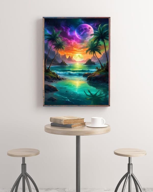 Bomclap Måne & Strand Diamantmaleri - 5D Fuld Drill DIY Diamant Kunst Krystal Perler Vægdekoration 30x40 cm