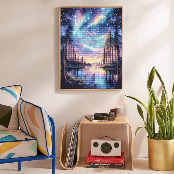 Bomclap Starry Sky Diamond Art Set aikuisille - Aurora Lake 5D timanttimaalaus aloittelija, hämmästyttävät maisemat täysi pora 30x40cm kodin sisustus