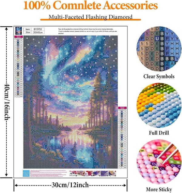 Bomclap Starry Sky Diamond Art Set aikuisille - Aurora Lake 5D timanttimaalaus aloittelija, hämmästyttävät maisemat täysi pora 30x40cm kodin sisustus