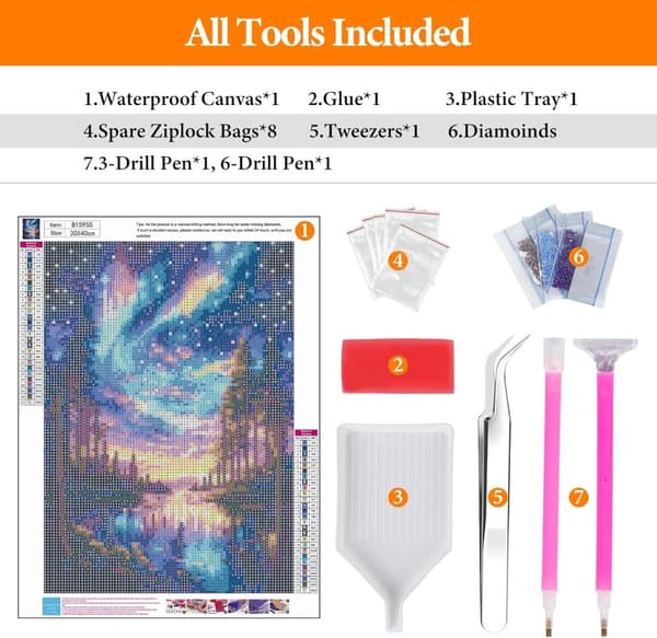 Bomclap Starry Sky Diamond Art Set aikuisille - Aurora Lake 5D timanttimaalaus aloittelija, hämmästyttävät maisemat täysi pora 30x40cm kodin sisustus