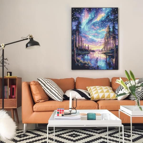 Bomclap Starry Sky Diamond Art Set aikuisille - Aurora Lake 5D timanttimaalaus aloittelija, hämmästyttävät maisemat täysi pora 30x40cm kodin sisustus