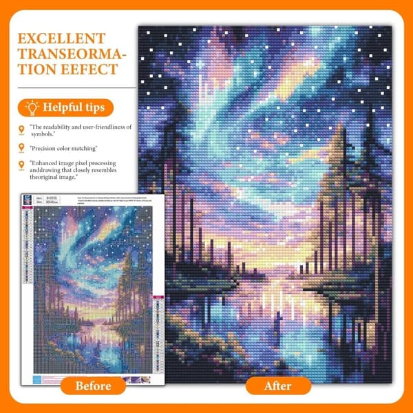 Bomclap Starry Sky Diamond Art Set aikuisille - Aurora Lake 5D timanttimaalaus aloittelija, hämmästyttävät maisemat täysi pora 30x40cm kodin sisustus