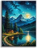 Pikkukuva 1 / 9: Bomclap Mountain Moon Lake Diamond Art Set Aikuiset - Lakeby Starry Sky Maisema Timanttimaalaus Aloittelija, Täysi pora DIY 30x40 cm Seinäkoriste