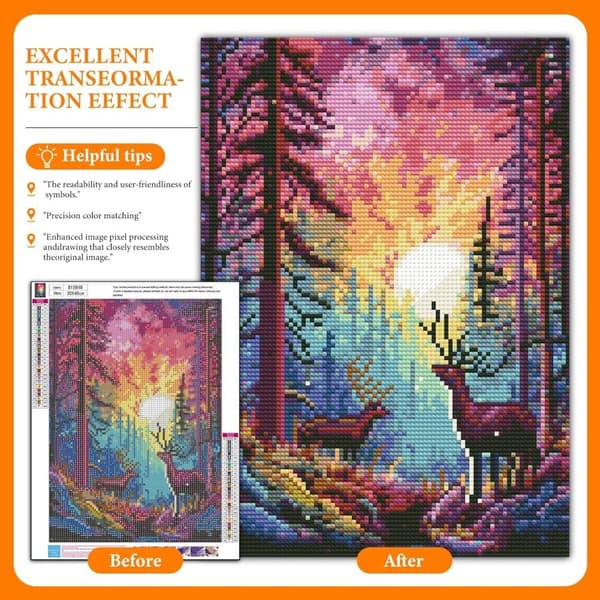 Bomclap Rainbow Sunset Diamond Art Set Voksne - Skovhjort Fantasy Landskab Diamantmaleri Begynder, Fuld Drill DIY 30x40 cm
