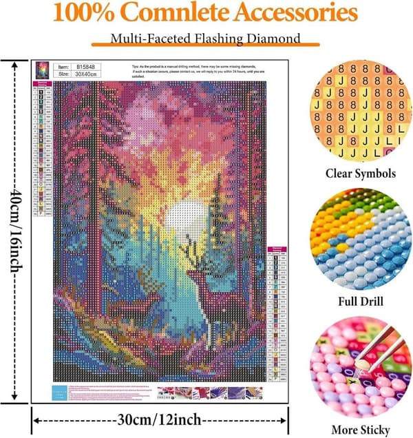Bomclap Rainbow Sunset Diamond Art Set Voksne - Skovhjort Fantasy Landskab Diamantmaleri Begynder, Fuld Drill DIY 30x40 cm