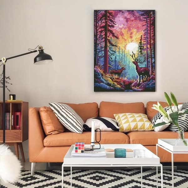 Bomclap Rainbow Sunset Diamond Art Set Voksne - Skovhjort Fantasy Landskab Diamantmaleri Begynder, Fuld Drill DIY 30x40 cm