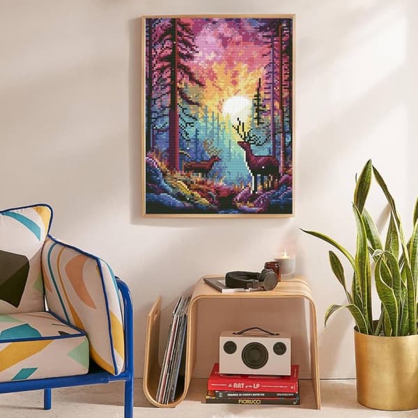 Bomclap Rainbow Sunset Diamond Art Set Voksne - Skovhjort Fantasy Landskab Diamantmaleri Begynder, Fuld Drill DIY 30x40 cm
