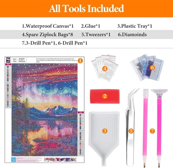 Bomclap Aurora Diamantkonst Set Vuxna - Stjärnhimmel Sjö 5D Diamantmålning Nybörjare, Fantastiska Landskap Full Drill DIY 30x40 cm
