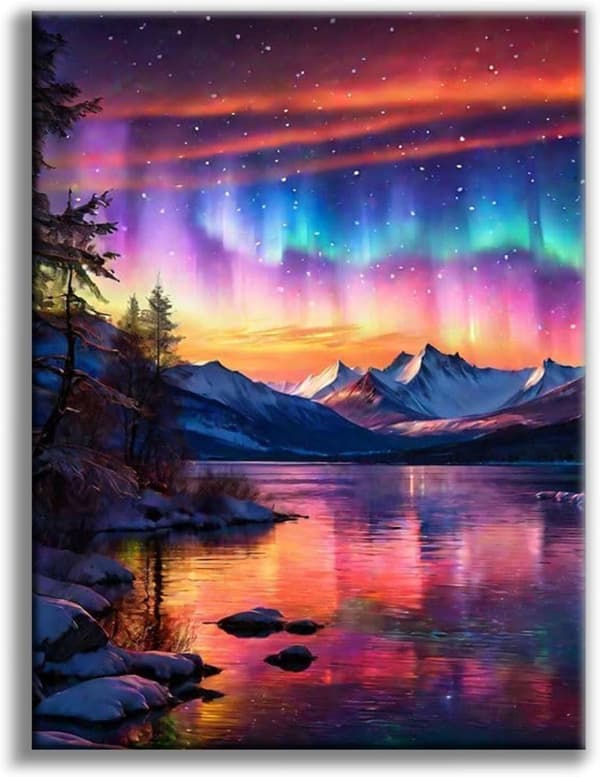 Bomclap Aurora Diamantkonst Set Vuxna - Stjärnhimmel Sjö 5D Diamantmålning Nybörjare, Fantastiska Landskap Full Drill DIY 30x40 cm