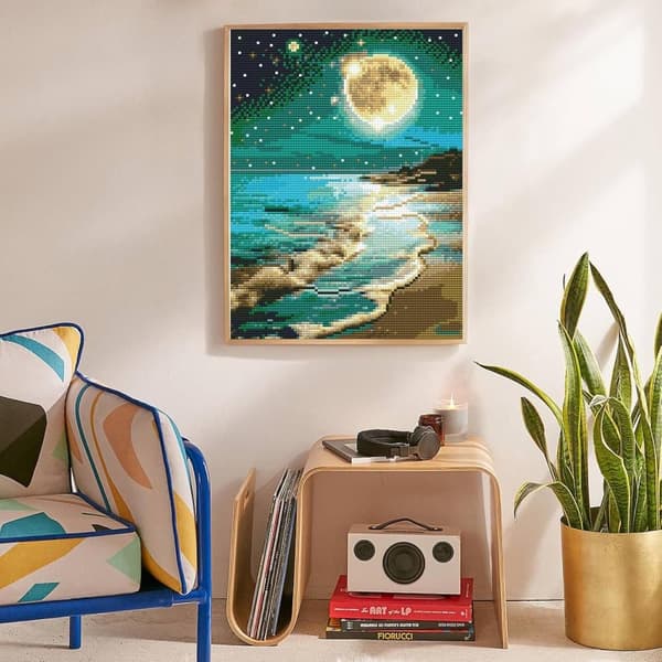 Bomclap Moon Beach Diamond Art Set Aikuiset - Sea Moon 5D Timanttimaalaus Aloittelija, Täysi pora DIY 30x40 cm Seinäkoriste