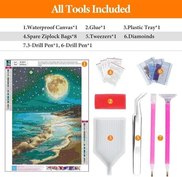 Bomclap Moon Beach Diamond Art Set Aikuiset - Sea Moon 5D Timanttimaalaus Aloittelija, Täysi pora DIY 30x40 cm Seinäkoriste