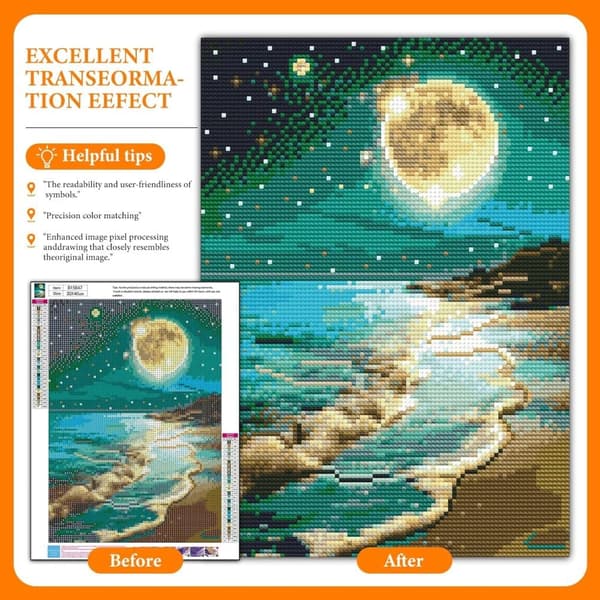 Bomclap Moon Beach Diamond Art Set Aikuiset - Sea Moon 5D Timanttimaalaus Aloittelija, Täysi pora DIY 30x40 cm Seinäkoriste