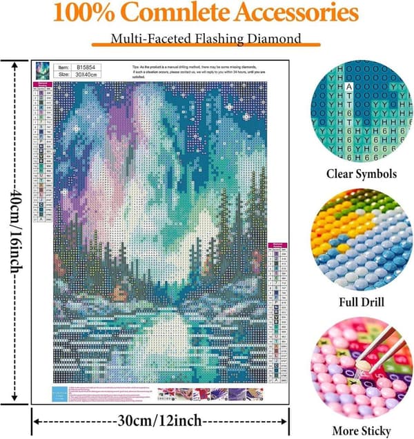 Bomclap Aurora Diamond Art Set Voksne - Stjernehimmel Lake 5D Diamantmaleri Begynder, Fantastiske Landskaber Fuld Drill DIY 30x40 cm